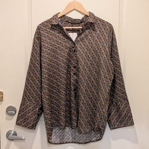 NWT Khaadi M 100% Cotton Oversized Bright Patterned Collared Shirt